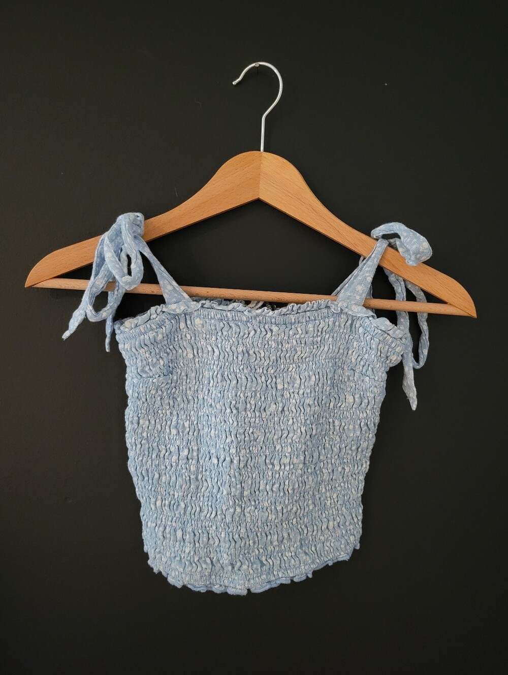 Light Blue Smocked Tie-Strap Women's Tank Top